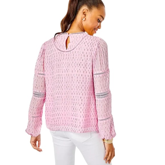 Lilly Pulitzer Briley Lace Top Size XXS Metallic Rainbow Calla Lilly - Picture 10 of 11